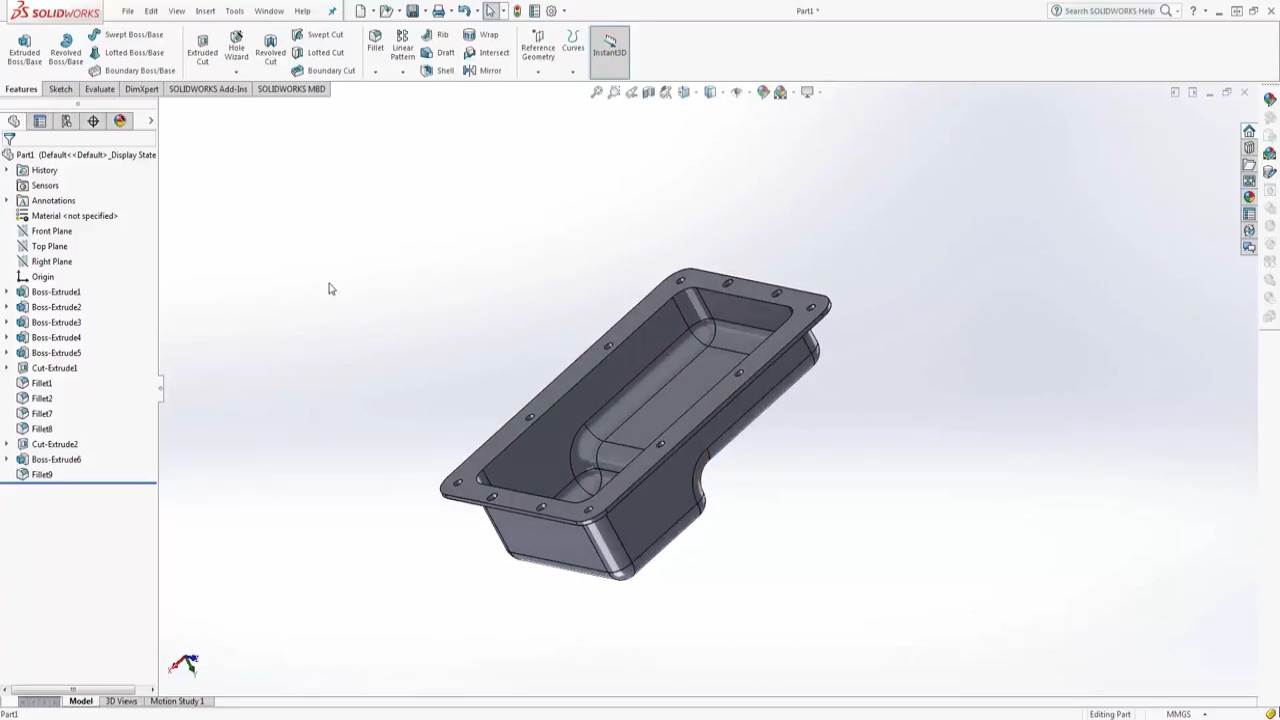 SOLIDWORKS TUTORIAL How to make an oil pan | V6 Engine (part 5)