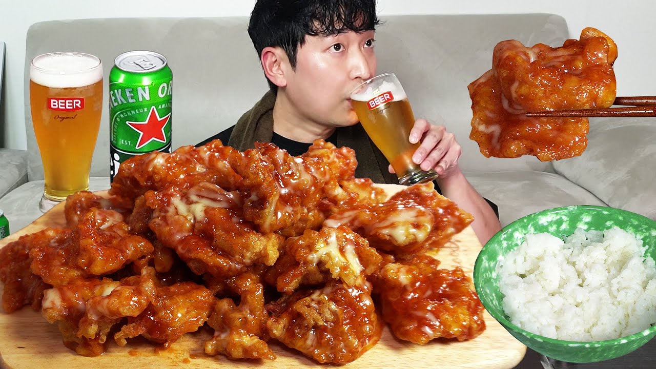 Превосходная приправленная курица! С пивом🍺 MUKBANG REALSOUND ASMR EATINGSHOW