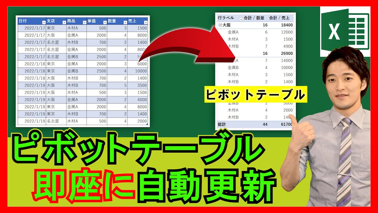 ExcelVBA【実践】ピボットテーブルを自動更新させる方法とは！？表の内容を瞬時に反映できる！【解説】