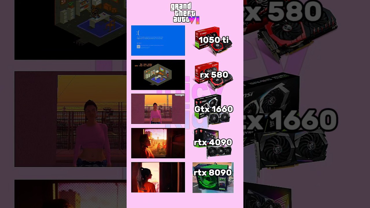 Gta vi with 1050 ti vs rx 580 vs gtx 1660 vs rtx 4090 vs rtx 8090 #gta6 #gta #gtavi #rockstargames
