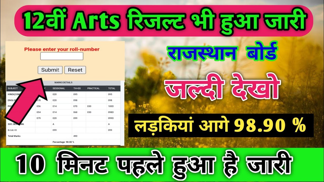 RBSE Board 12th Arts Result 2023 | Rbse 12th Result 2023 | 12th Kala varg result 2023