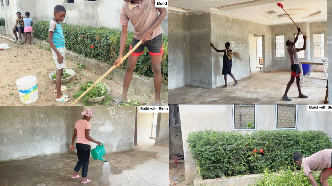 Struggles of living in an unfinished house 🏠/ cleaning inside our unfinished house 