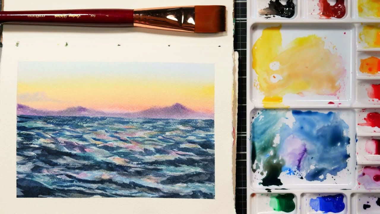 Real-Time Waves! Beginner watercolor landscape paint along