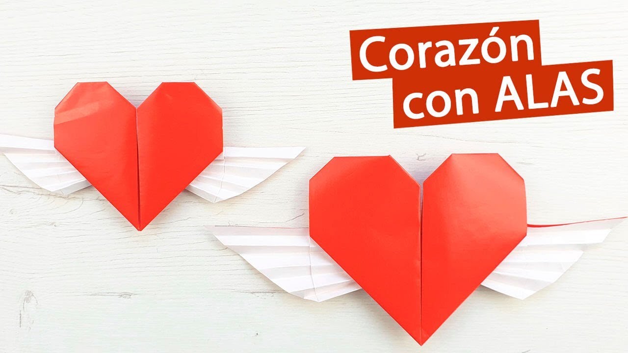 💗 Corazón con alas con 1 hoja de papel – Papiroflexia