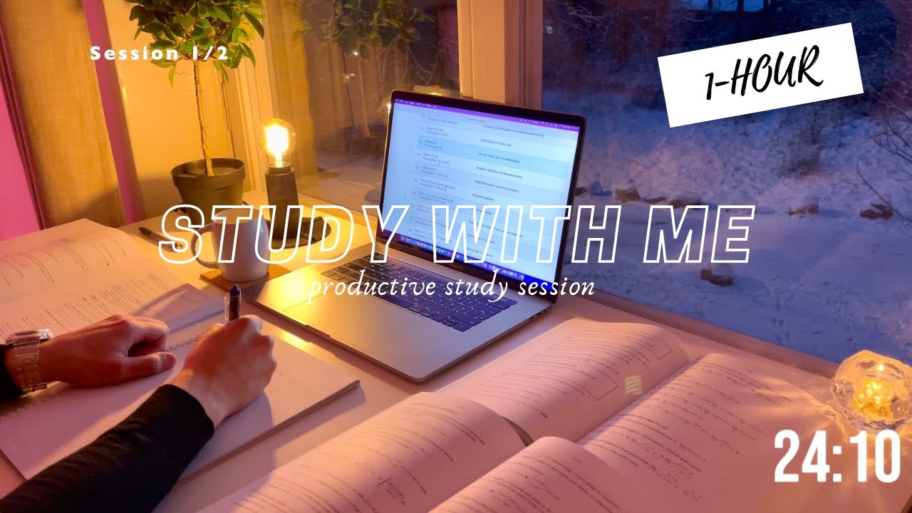 1-HOUR STUDY WITH ME | Productive Pomodoro Session with Background Noise on a Cozy Winter Night