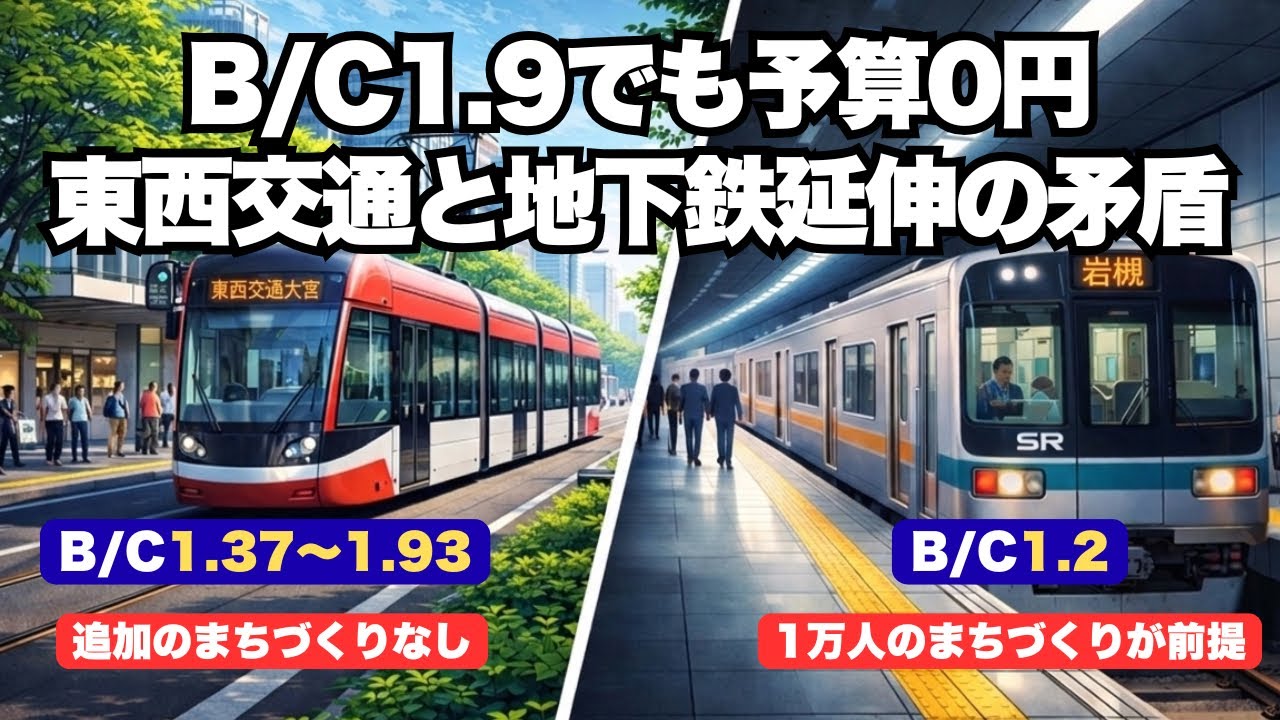 【B/C1.9でも予算ゼロ？東西交通大宮ルートと地下鉄7号線延伸の矛盾】