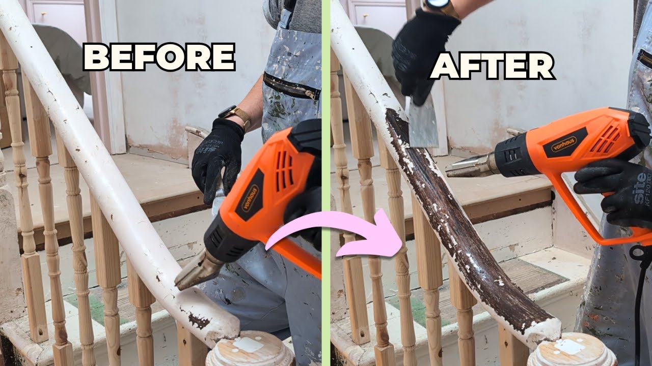 How to remove paint from wood using a heat gun - EASY DIY PAINT STRIPPING TUTORIAL | Sharn's House