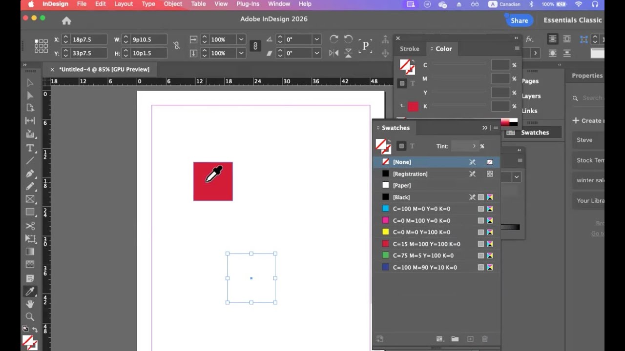 Eye dropper tool in InDesign