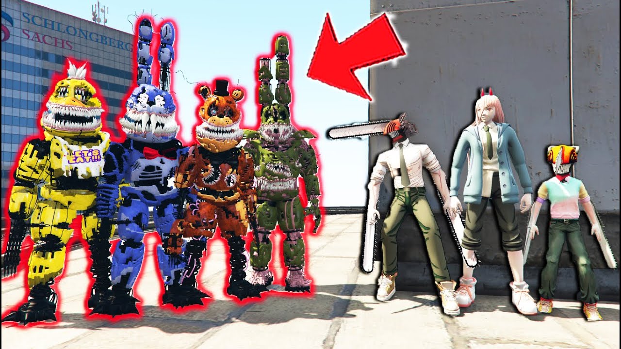 CHAINSAW MAN vs CORRUPTED ANIMATRONICS! (GTA 5 FNAF Mods)