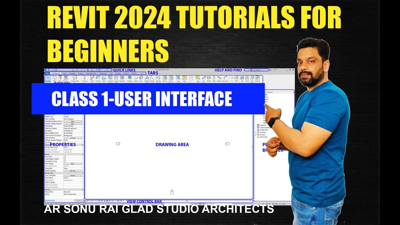 Revit Architecture 2024 tutorials for beginners II User interface in Revit (Class-1)