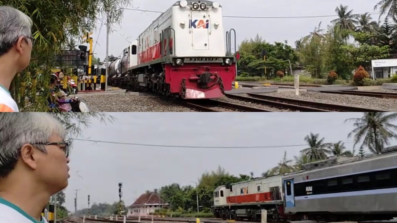 Kereta Api Pertamina (Rewulu) lewat setelah Kereta PSE-Pasar Senen melaju cepat