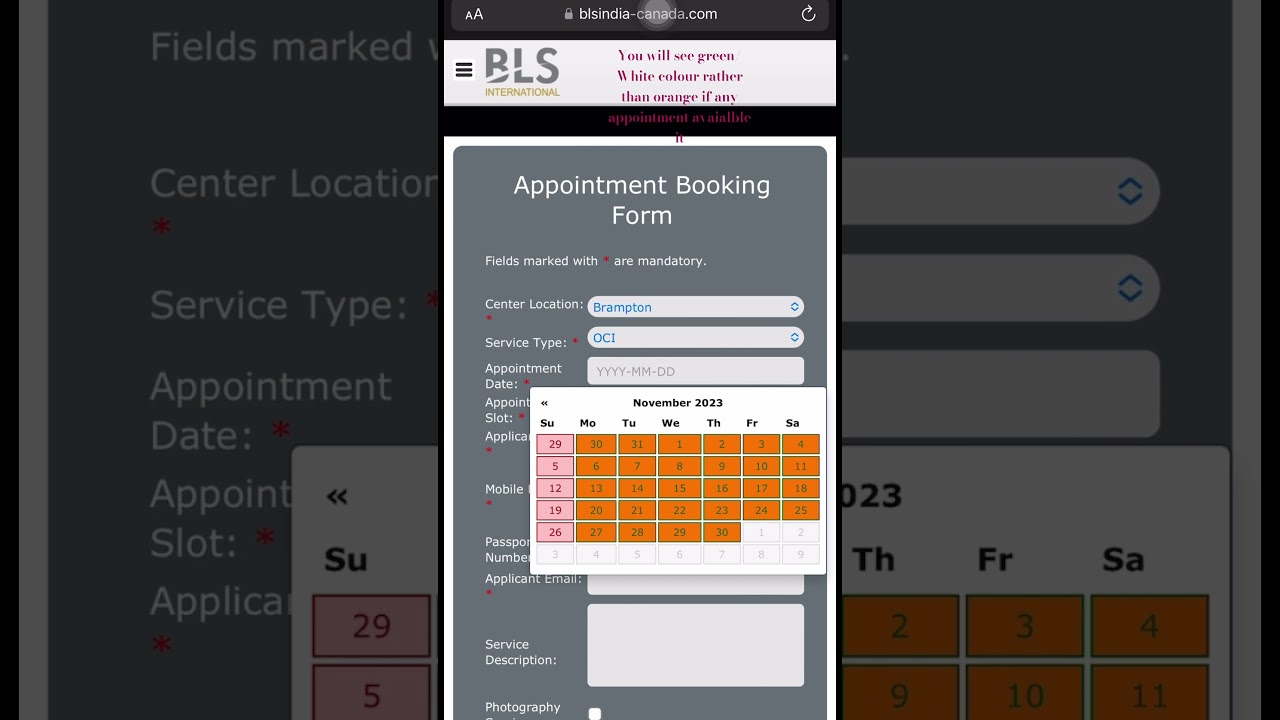 website to book appointment BLSCanada  