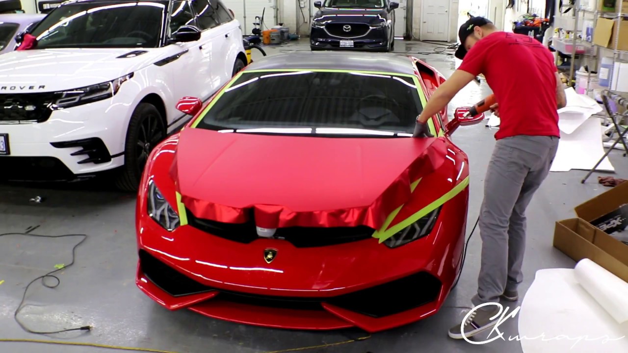 Lamborghini Huracan Hood / Bonnet Vinyl Wrap In Satin Red Chrome. By @ckwraps