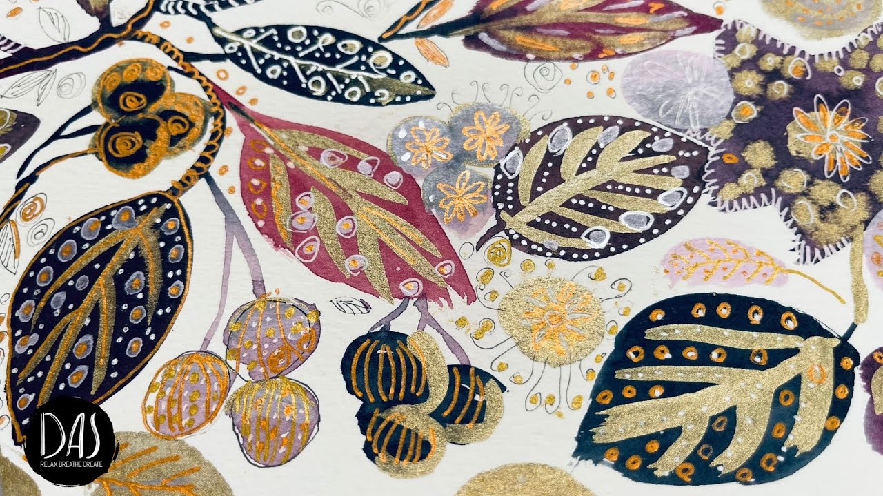 Рисуем листья и ягоды с золотыми акцентами — Mark Making Modern Watercolors for Beginners