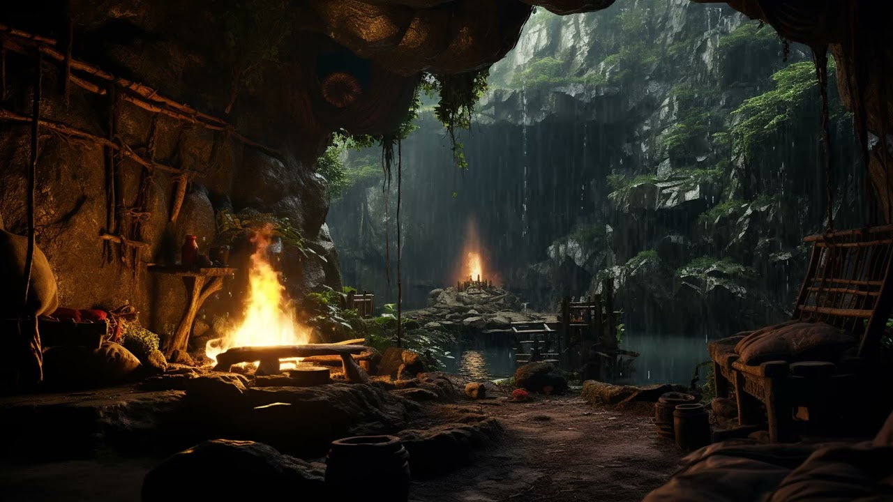 Deep Sleep in a Cozy Rain on Cave | Heavy Rain Sounds for Insomnia and Stress Relief, Peaceful Sleep