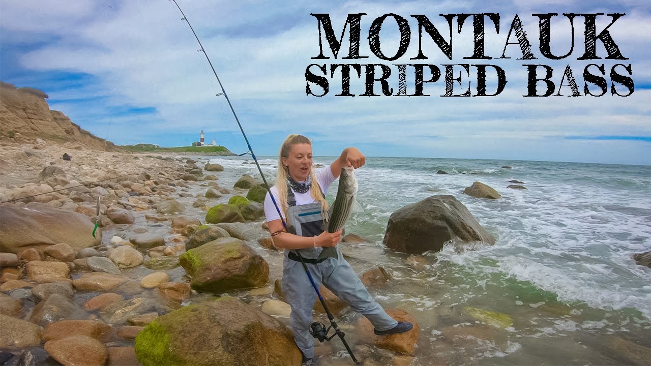 Montauk Striped Bass Fishing - Her First Striper - Surf Fishing Long Island , New York - 2020