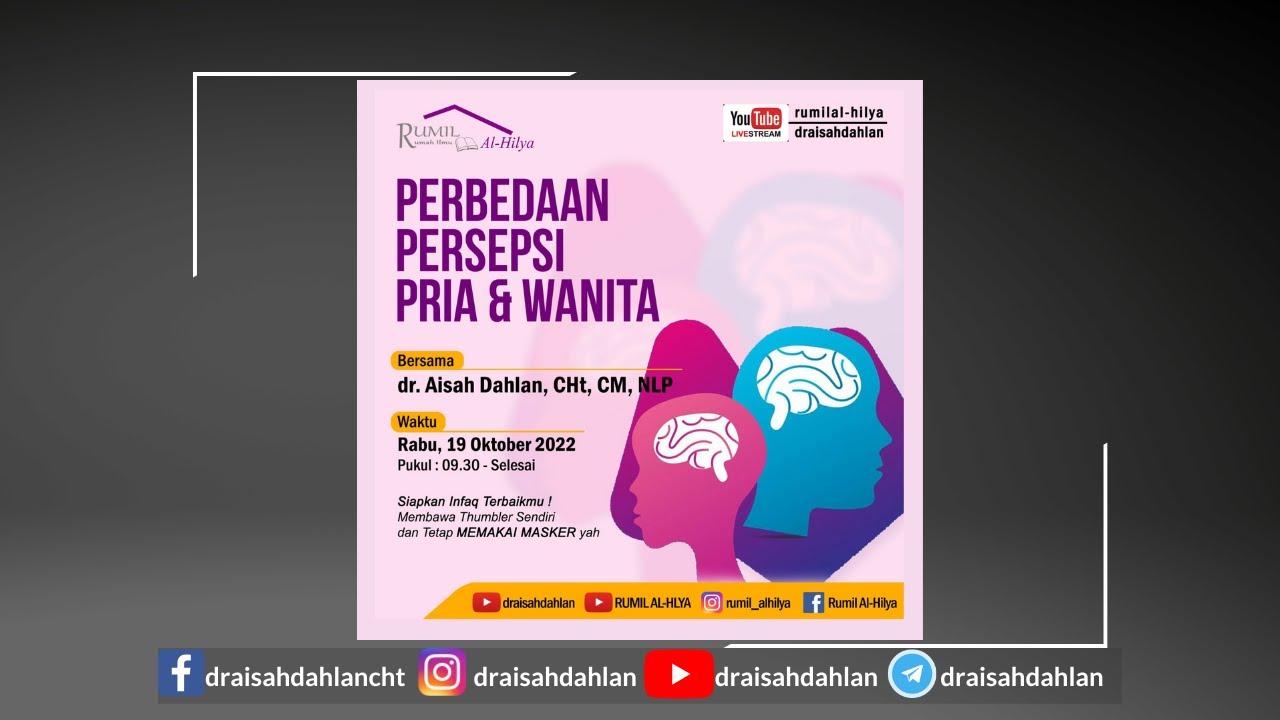 PERBEDAAN PERSEPSI PRIA & WANITA - dr. Aisah Dahlan, CHt., CM.NLP
