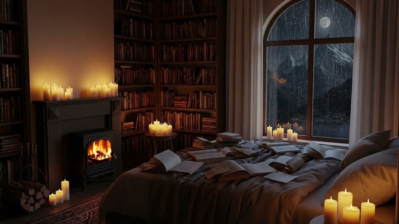 Cold Winter Rainfall 🌧️ Fireplace ASMR Sounds for Relaxation (3 Hours)