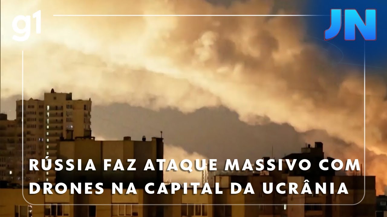 Jornal Nacional: Rússia realiza ataque massivo com drones na capital da Ucrânia
