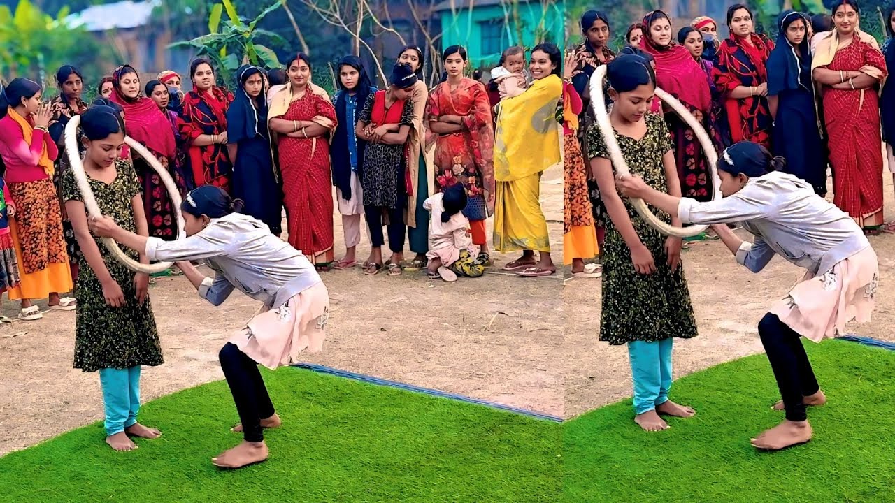 Isn't it incredible? The game of taking on the tires Up challenges the village girls