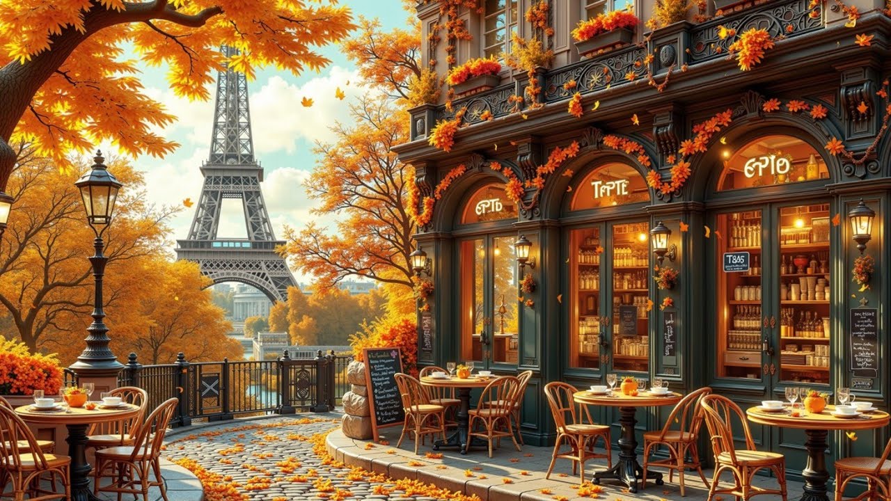 Golden Hour Cafe Jazz ☕ Fall Coffee Shop Vibes & Paris Scenery for Chill, Concentration & Zen