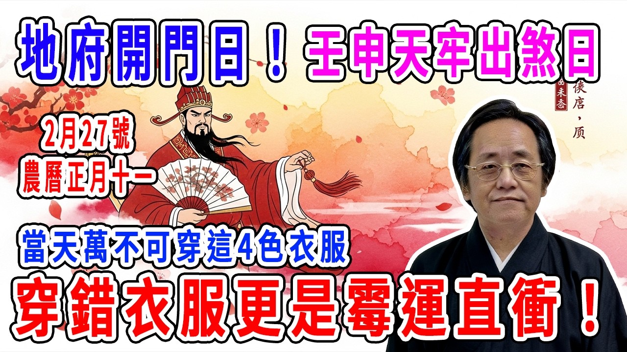 地府開門日！2月27號，農曆丙午年正月十一，「壬申天牢出煞日」，當天萬不可穿這4色衣服，穿錯衣服更是霉運直衝！
