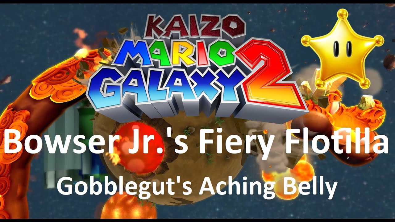 Kaizo Mario Galaxy 2 | Bowser Jr.'s Fiery Flotilla – Gobblegut's Aching Belly | 100% Walkthrough