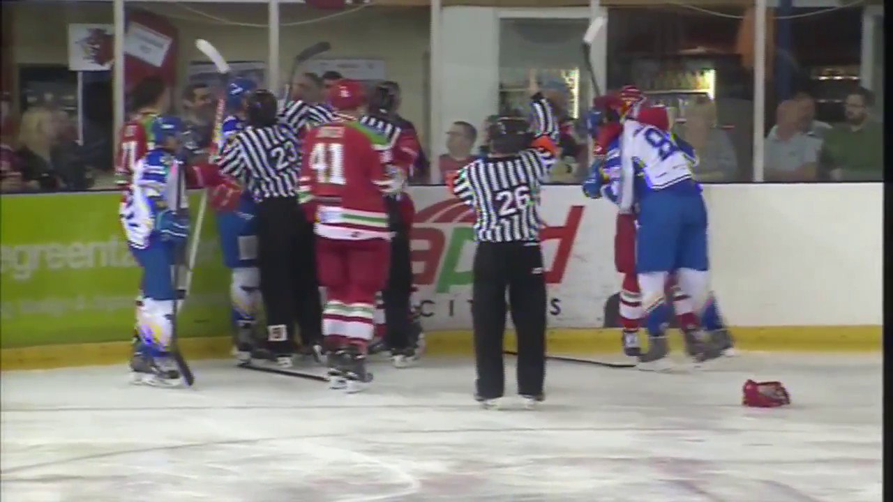 Yan Turcotte hits Andrew Lord EIHL 6-9-14