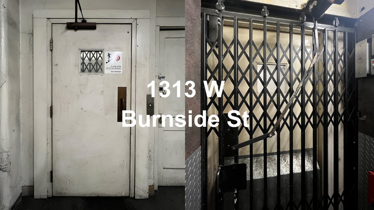 Аккуратный старый лифт OTIS с вертикальным приводом и шлагбаумом - 1313 W Burnside St - Портленд,...