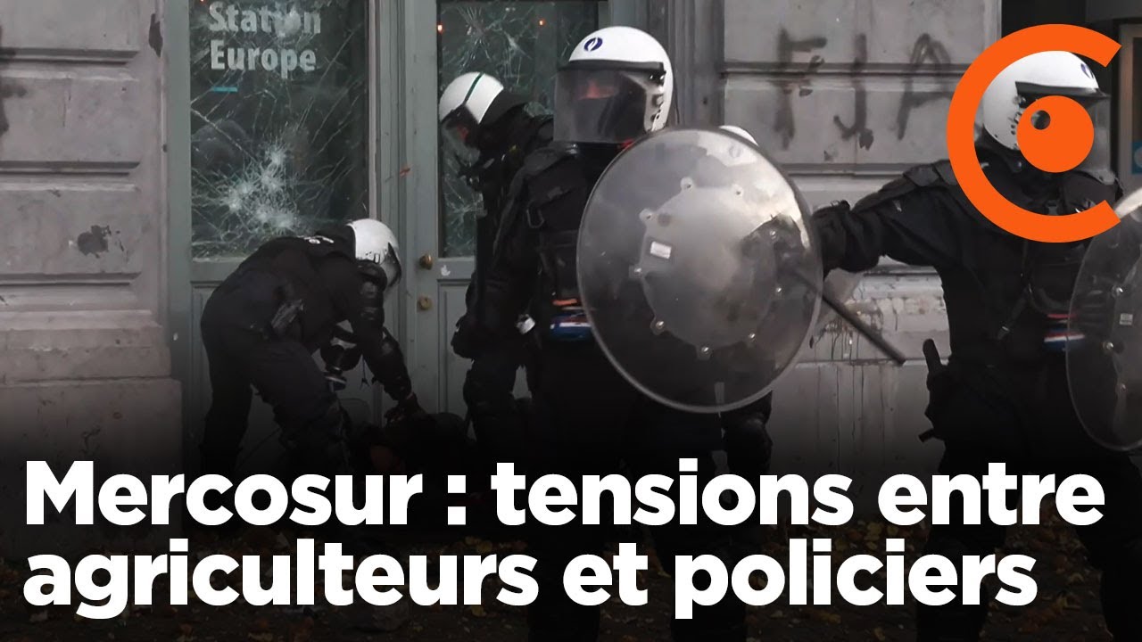 Tensions entre agriculteurs et policiers &agrave; Bruxelles - Manifestation contre le MERCOSUR