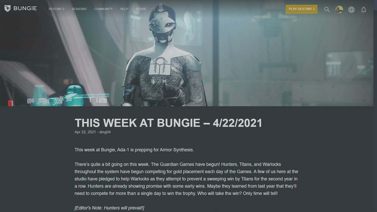 This week at Bungie 4/22 breakdown Armor Synthesis/Shaders