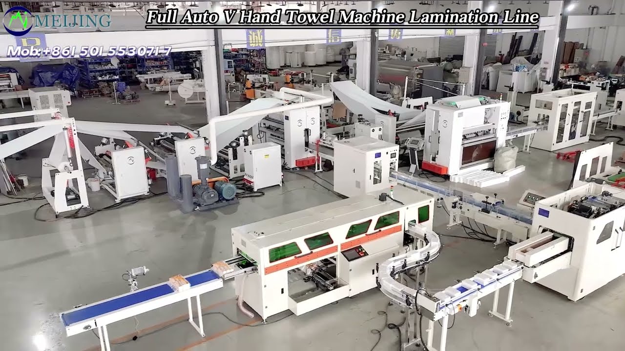 Meijing Machine Full Auto V Hand Towel/Facial Tissue Making Machine Line with Glue Lamination