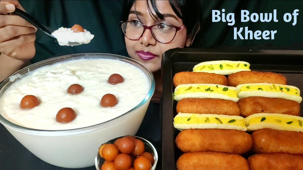 Indian Sweets Asmr | Big Bowl of kheer , Malai Sandwich, Rasbara, Mini Gulab Jamun | Big Bites