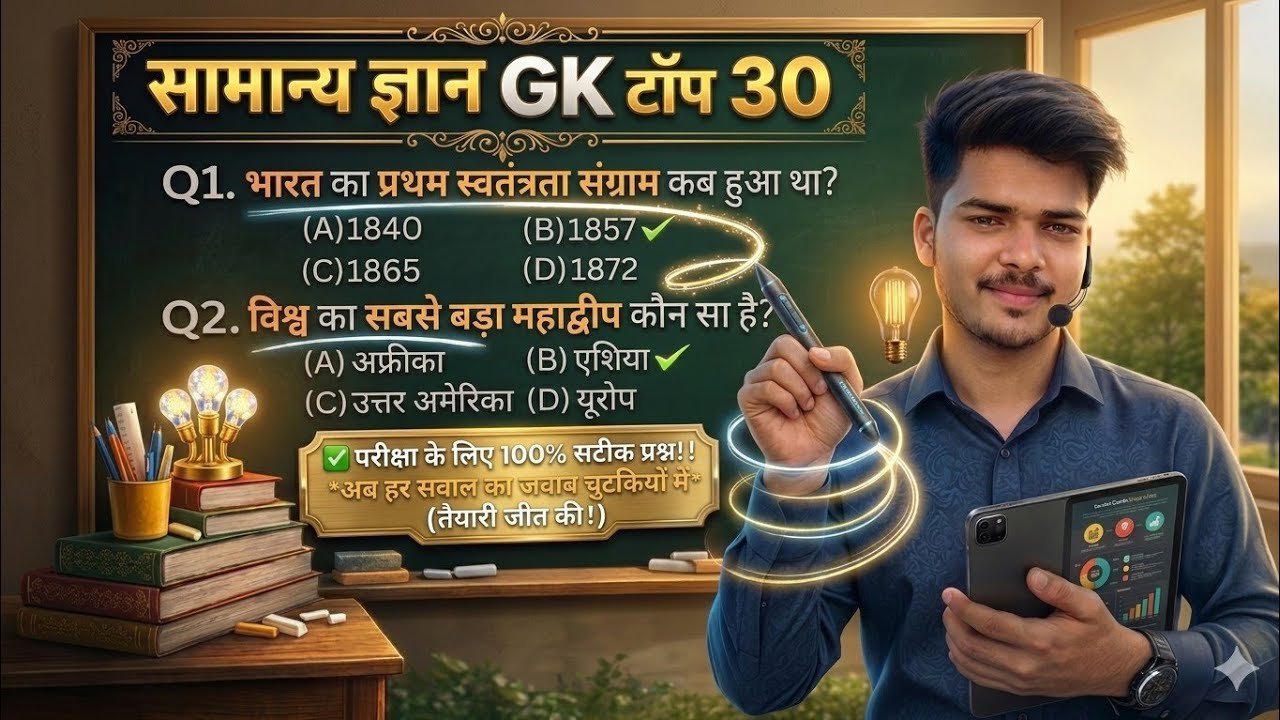 सामान्य ज्ञान GK टॉप 30 questions for all exam 💥💯