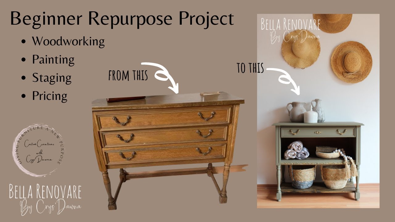 Beginner Furniture Repurpose Project -Woodworking, Painting, Staging & Pricing