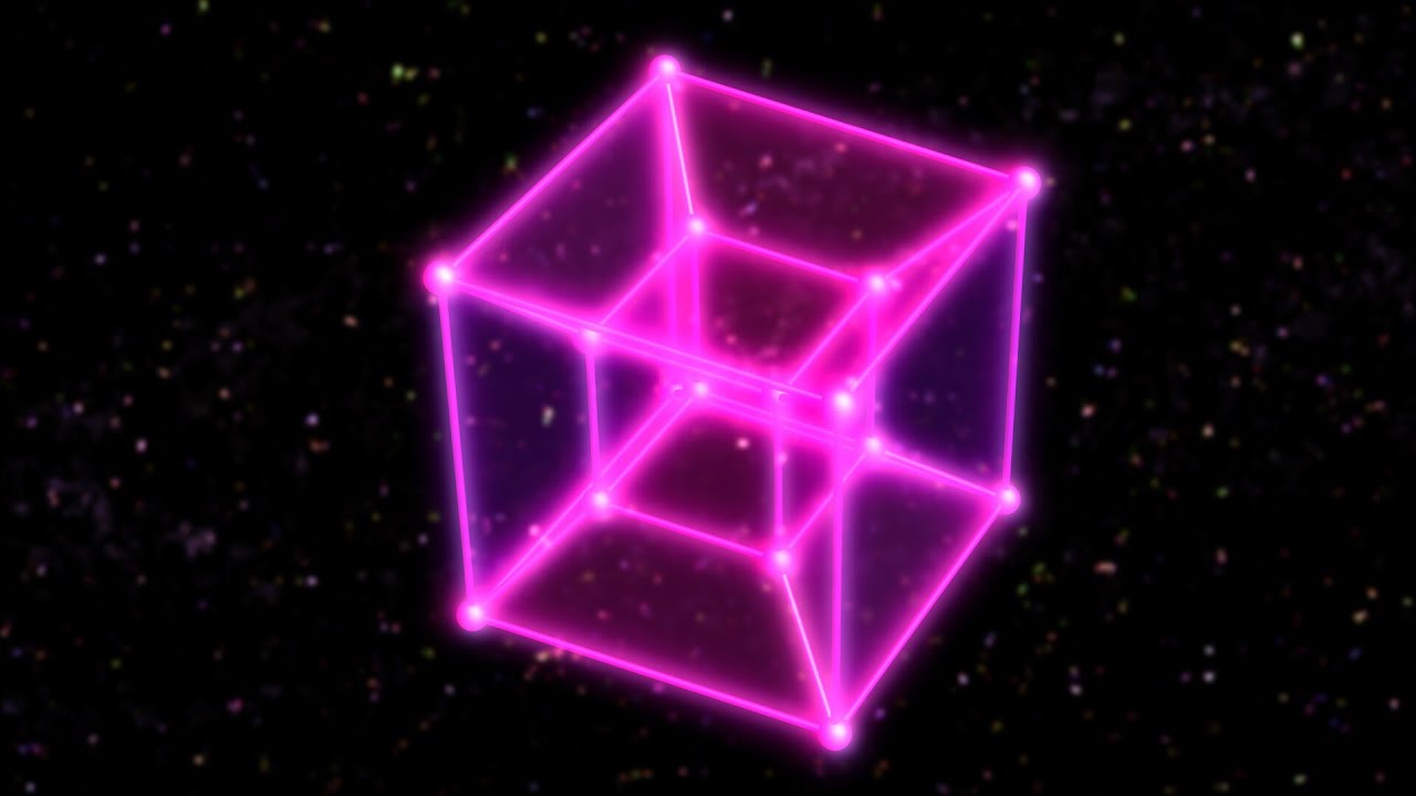 4 Dimensional Hypercube Tesseract Rotating in Outer Space and Stars 4K Background VJ Video Effect