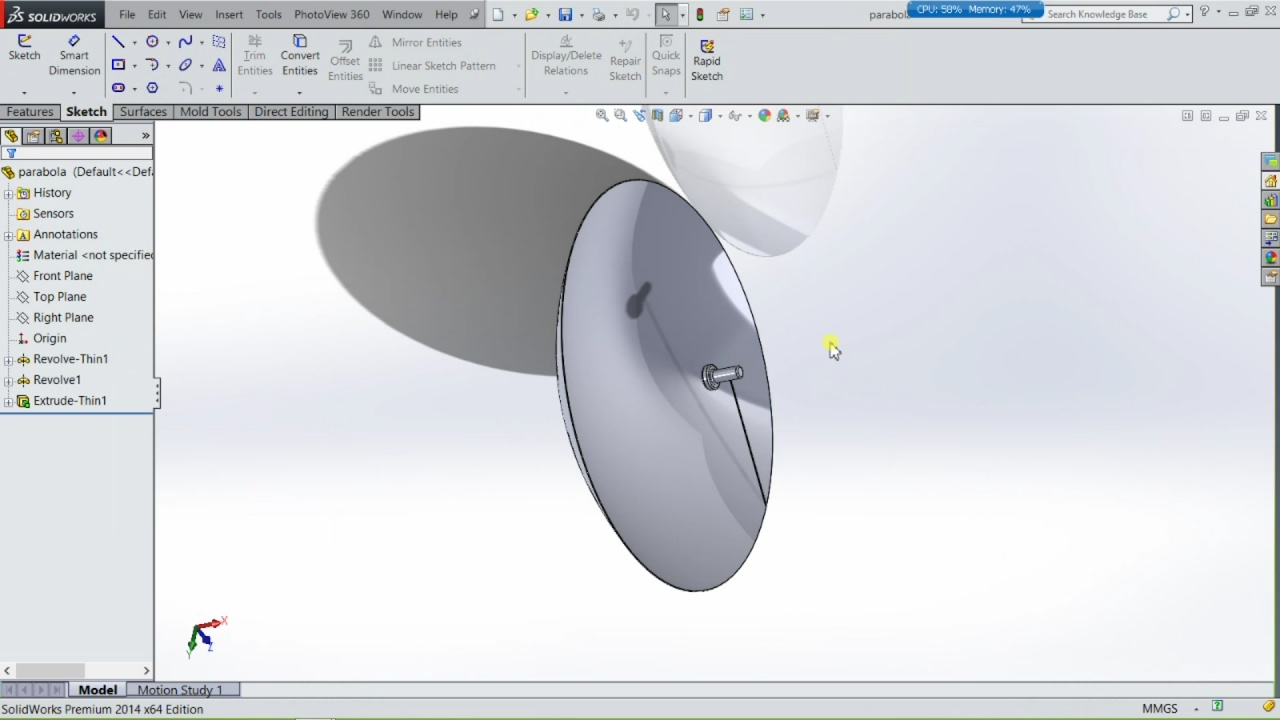 Parabola tutorial in solidworks (T-18)