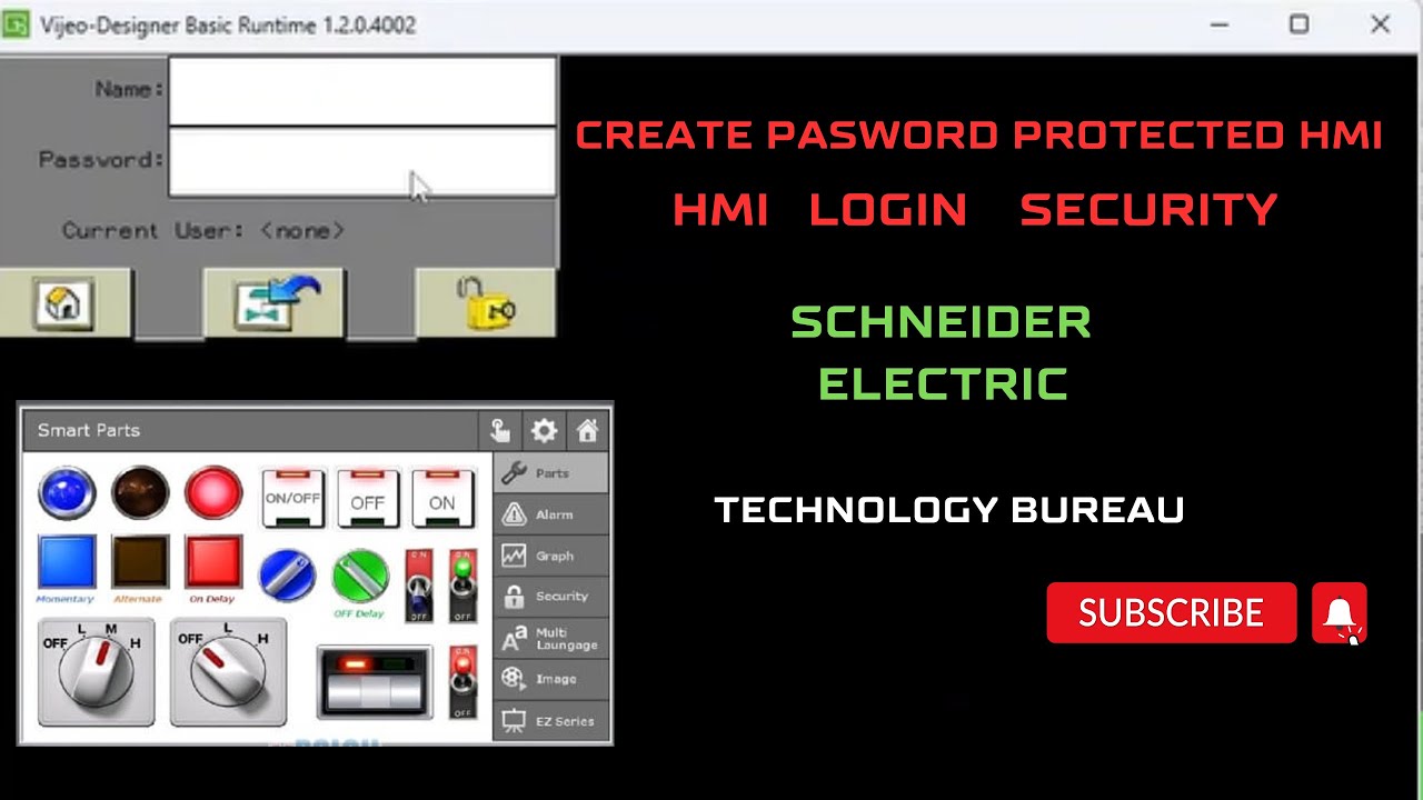 SECURITY SETTING IN VEJIO DESIGNER | HOW TO SET LOCK IN HMI | SCHNEIDER HMI PASSWORD SETTING.