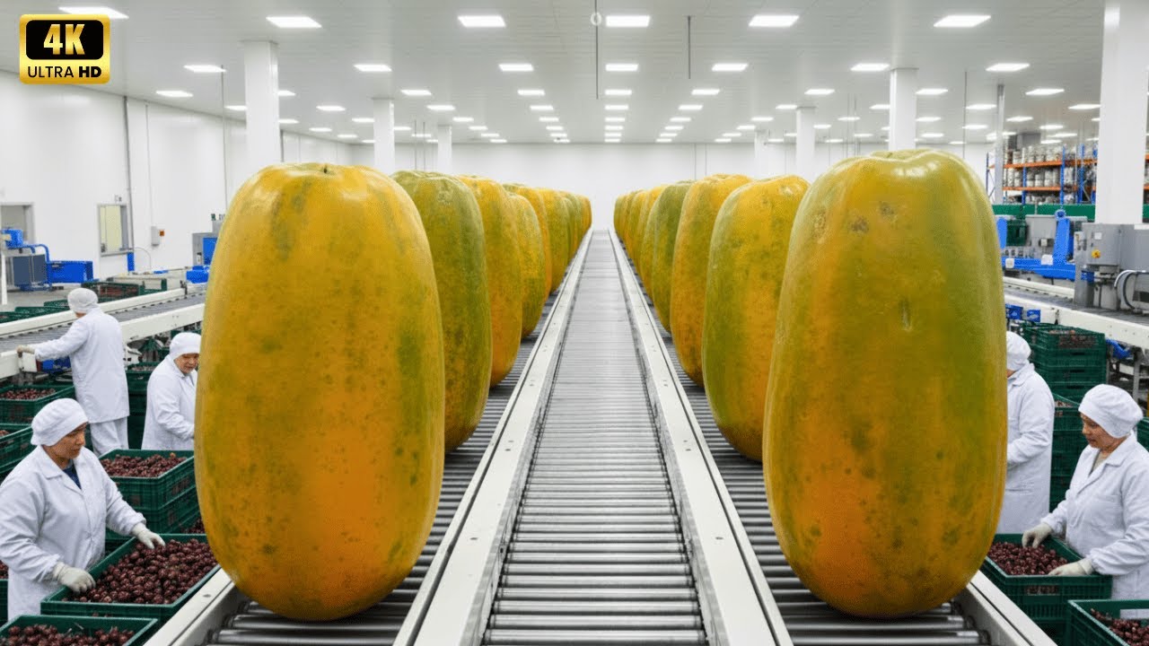 Inside a Modern Papaya Factory: From Giant Orange Fruit to Exotic Glazed Cubes (Full Process)
