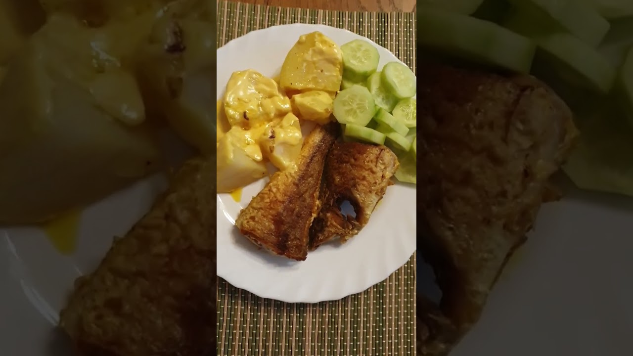 Fried fish with boiles potatoes, Hollandaise sauce & cucumber slices 😋