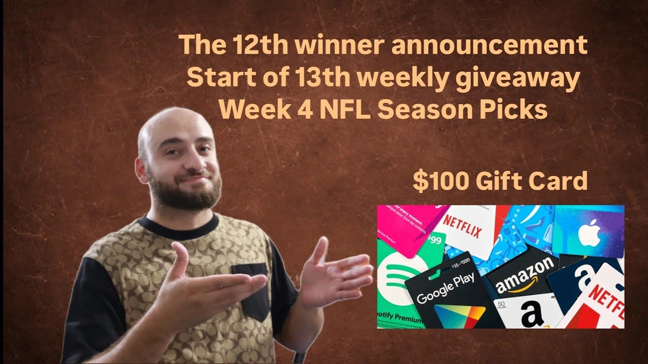 The Epic 12th Winner Reveal, Kickoff 13th Weekly Giveaway & Week 4 NFL Picks!
