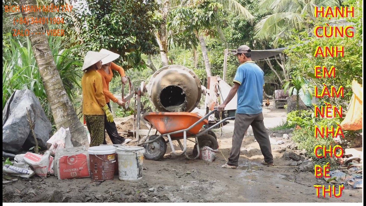 1381 HÔM NAY HẠNH CÙNG G\Đ BÉ THƯ LÀM NỀN NHÀ - XÂY NHÀ VỆ SINH | BHMT