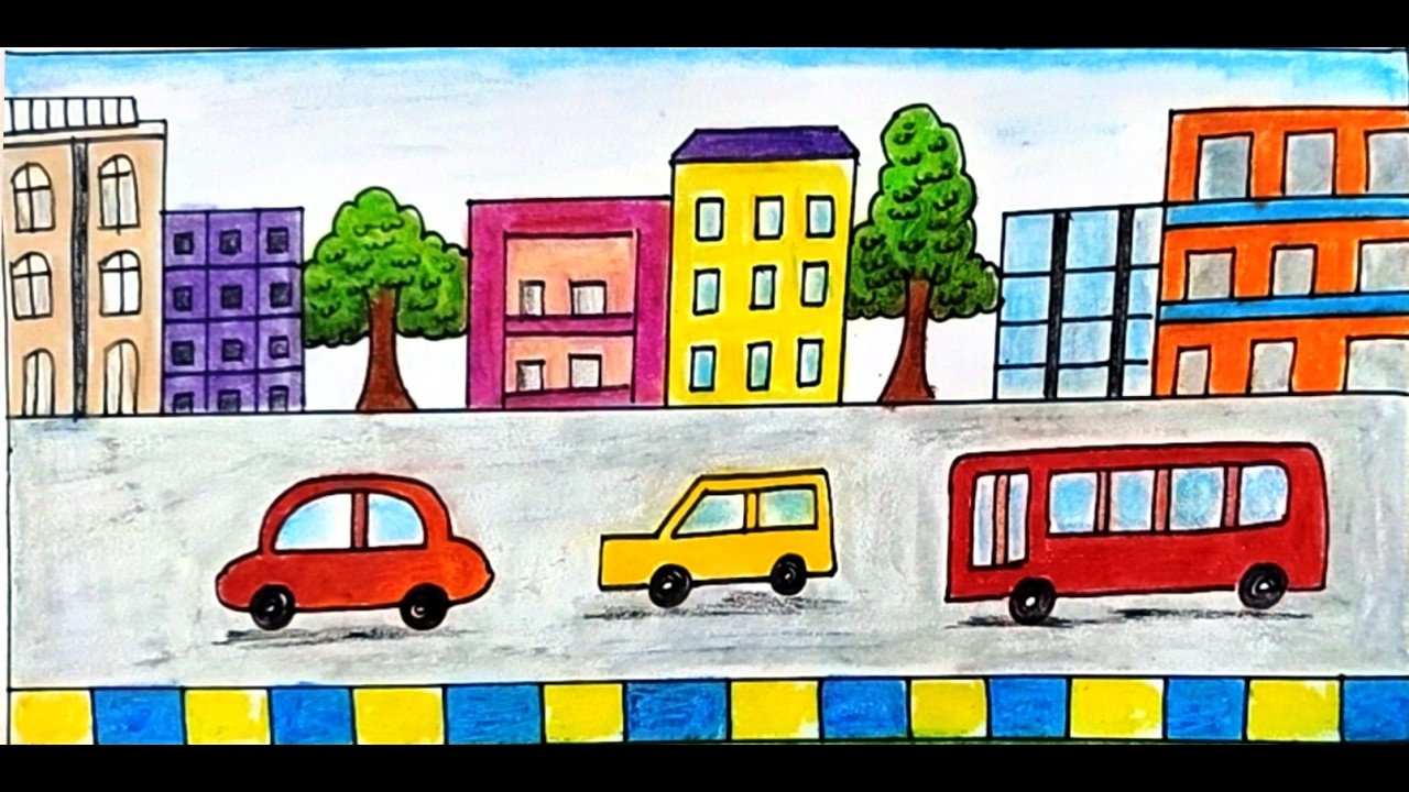 How to draw City || Easy drawing of town