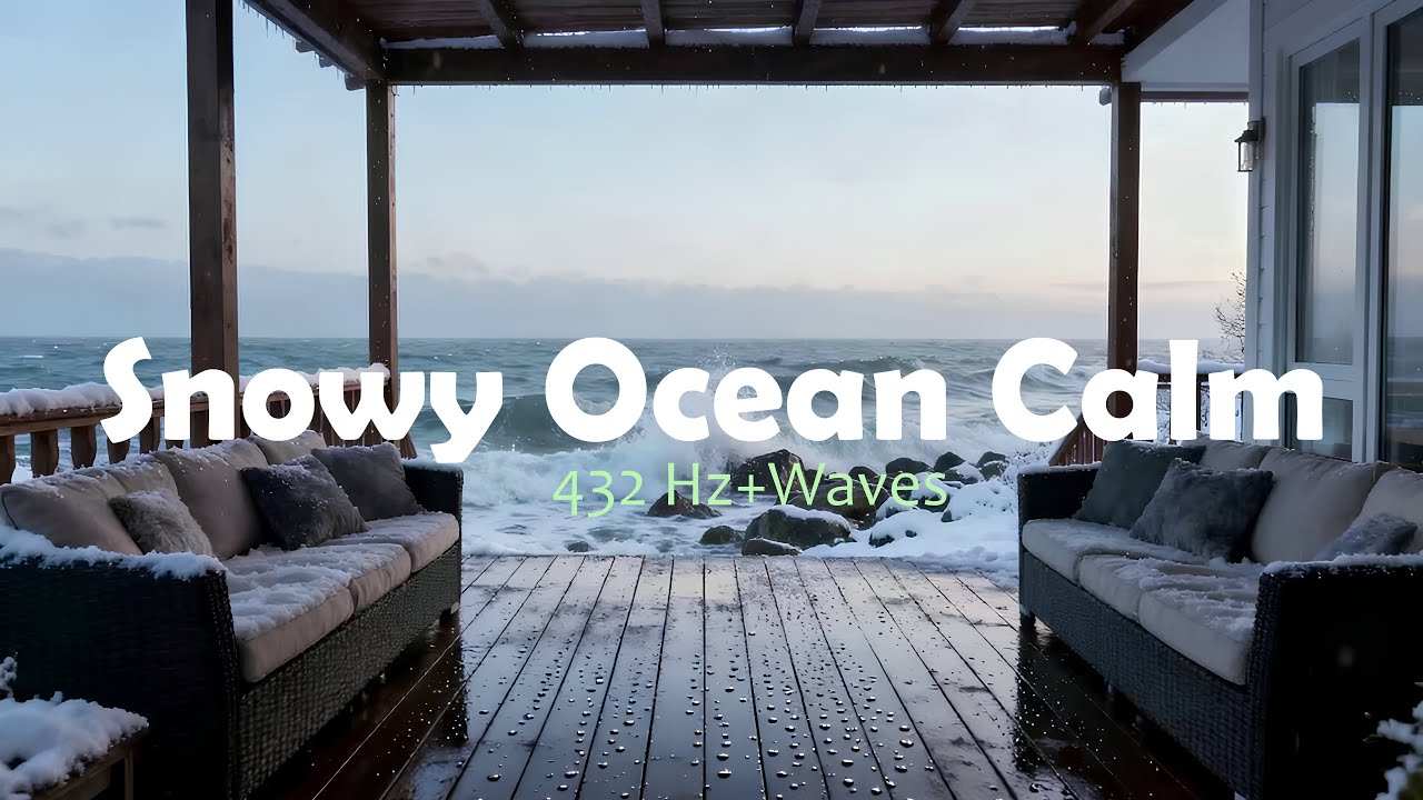 Ocean Waves & 432Hz Ambience on a Snowy Porch  Deep Relaxation & Sleep Sounds