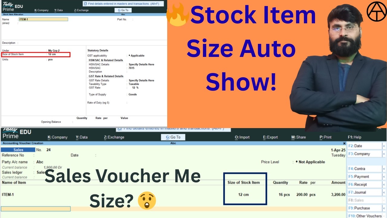 🔥 Tally Prime Me Stock Item Ka Size Sales Voucher Me Auto Show Kare | TDL Customization Hindi