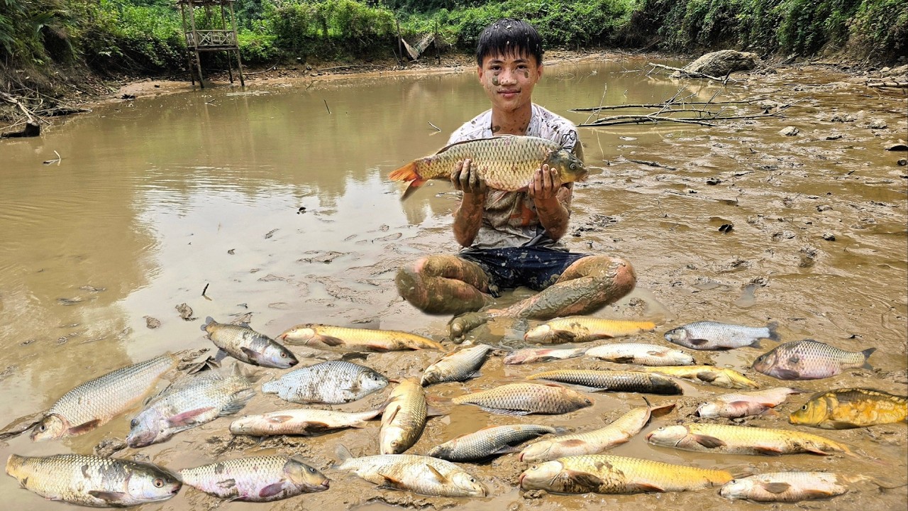 The boy, Nam, drained an abandoned pond, caught many large fish, and sold them
