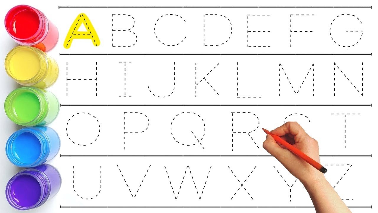Alphabet, ABC song, ABCD, A to Z, Kids rhymes, collection for writing along dotted lines for toddler