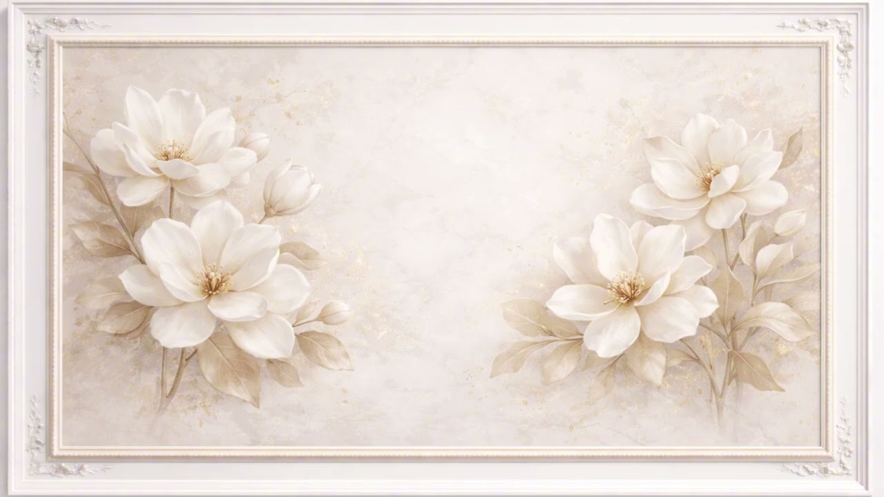 Neutral Beige Floral Wall Art 4K | Elegant Cream Flower Frame TV Display Decor Mode