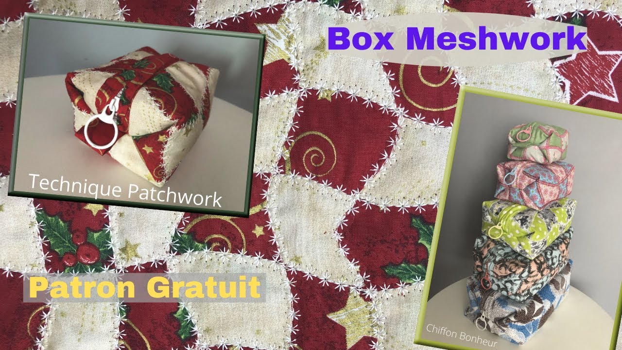 cours de couture box meshwork aléatoire brodé, trousse facile avec zip biais, technique de patchwork