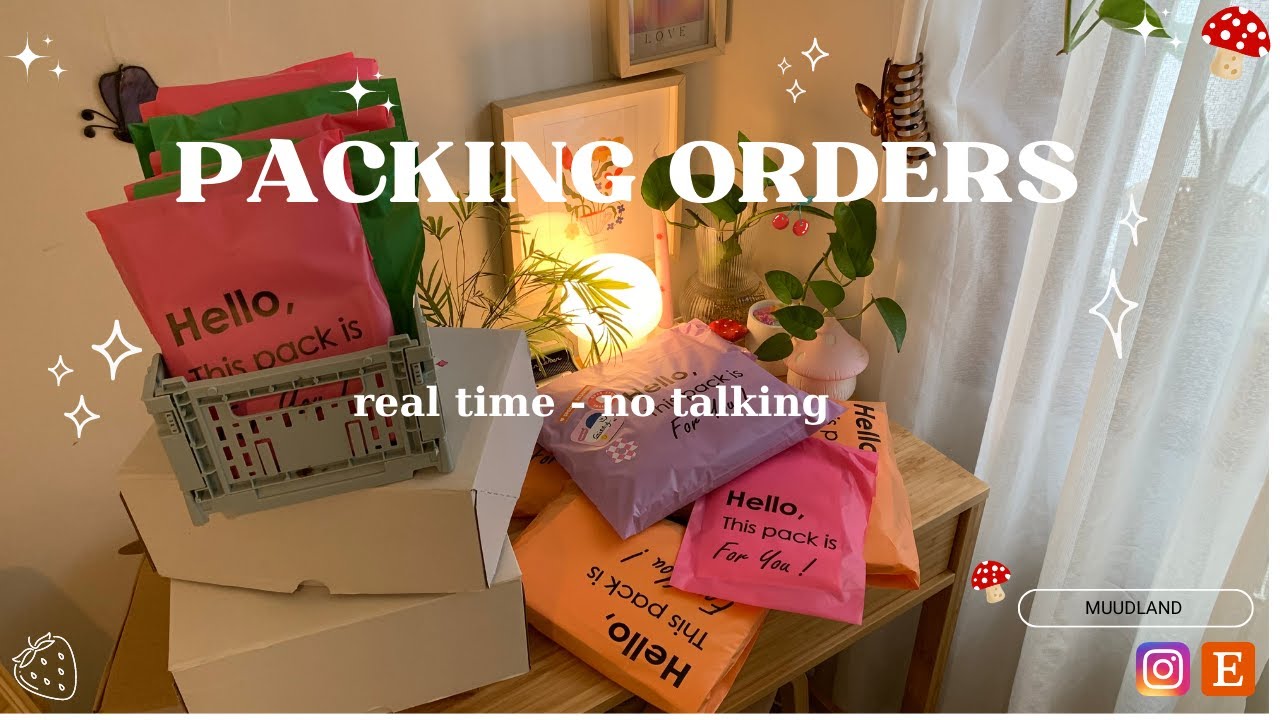 a slow process, pack orders with me real time, no talking and music. Punch needle asmr pack orders